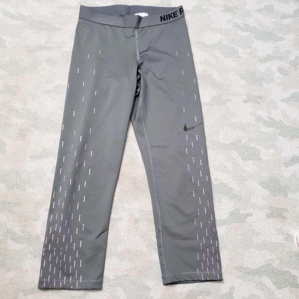 Nike Pro Capri Pants Womens Medium Gray Dri-Fit Pull On Gym Fitness Yoga